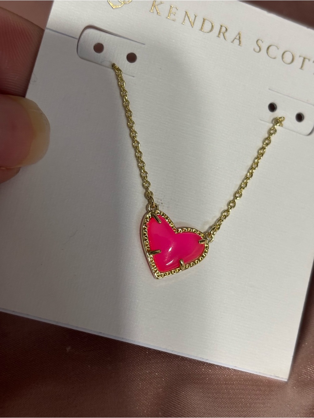 Kendra Scott Hot Pink Heart Pendant Gold Chain Necklace